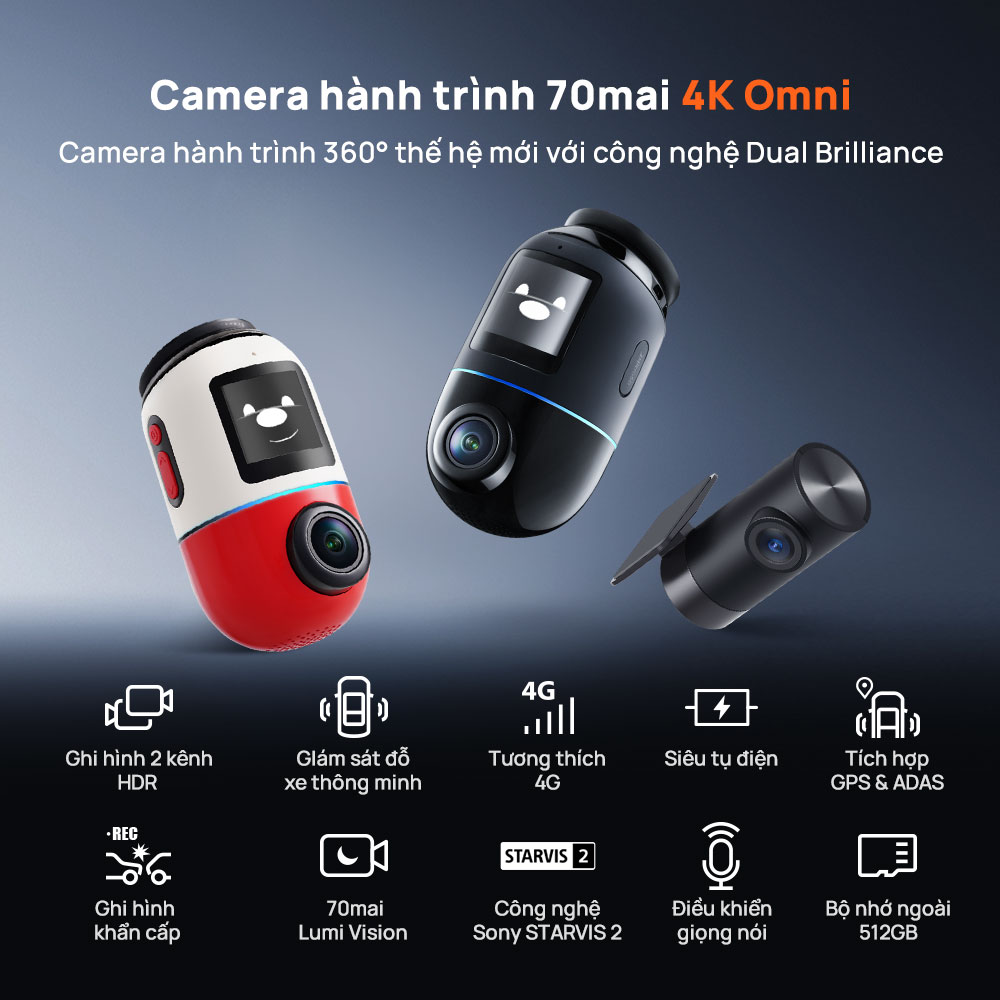 camera 70mai 4K Omni X800 xoay 360